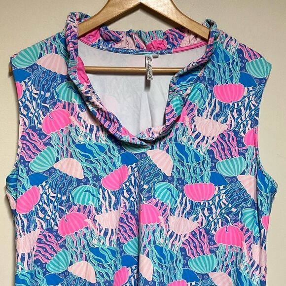 NWOT Lulu B Lulu B Open Cut Dress Ruffle Jelly Fish Print Sz 1X - Picture 6 of 7